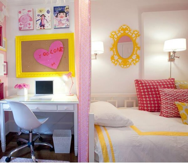 Trang trí phòng ngủ dễ thương đơn giản với tông màu tương phản